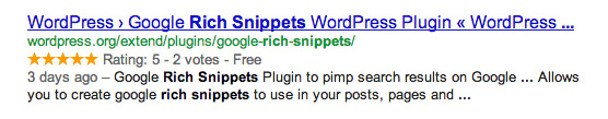 Search Result with snippet for rating