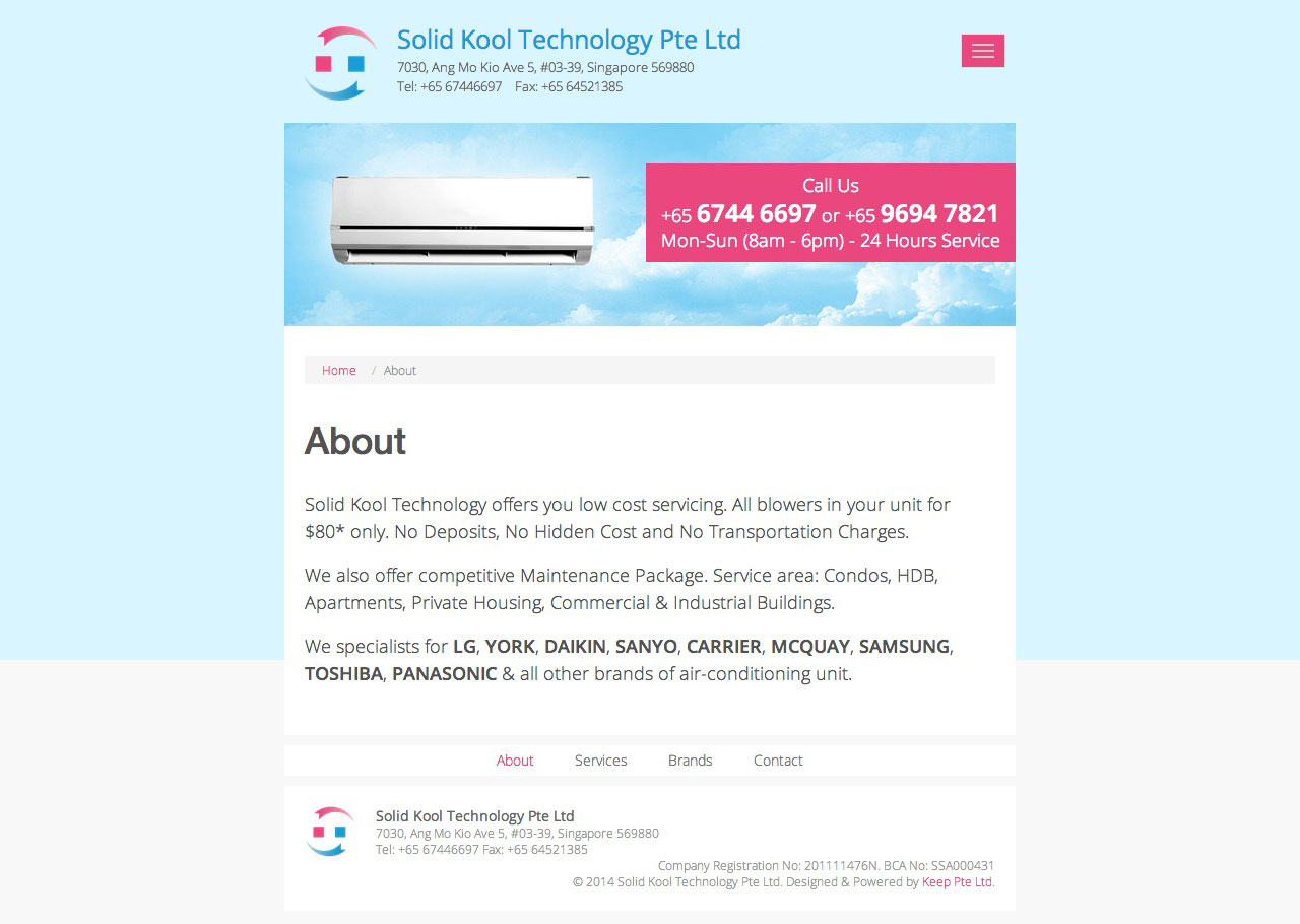 Solid Kool Technology Pte Ltd website on tablet