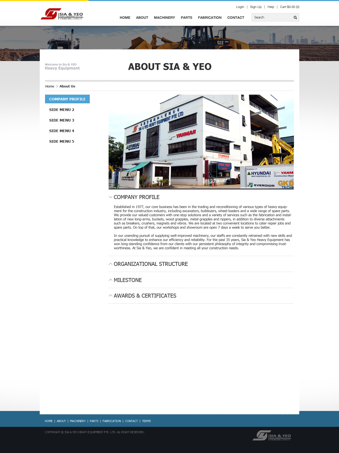 Sia & Yeo Heavy Equipment Pte Ltd website about us page