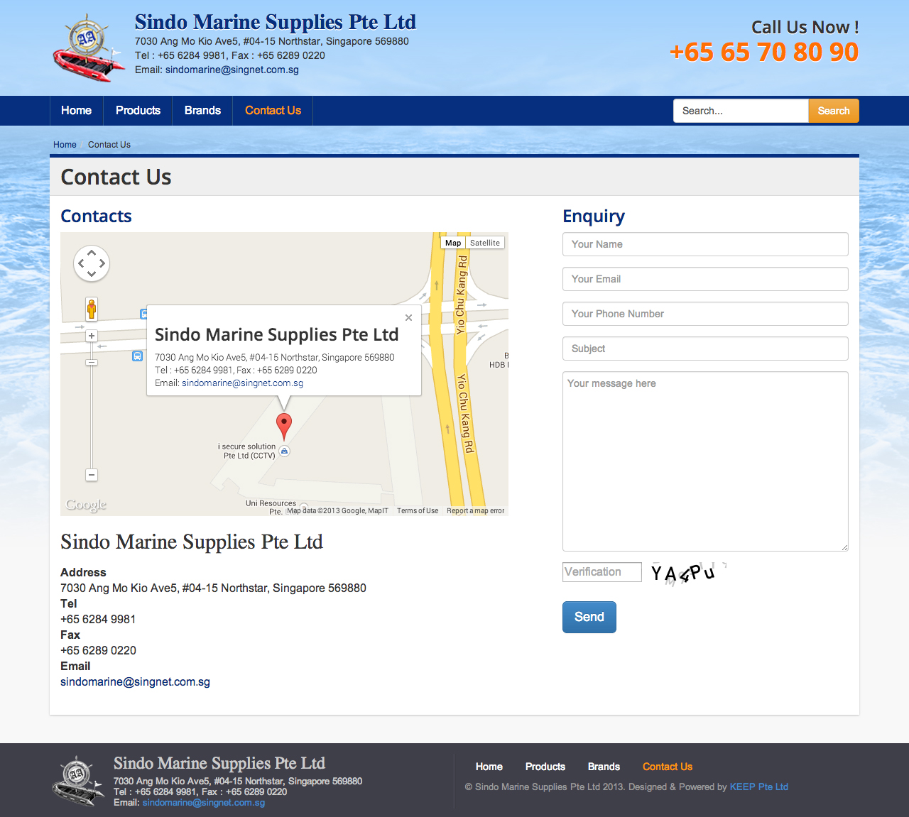 Sindo Marine Supplies Pte Ltd website contact us page