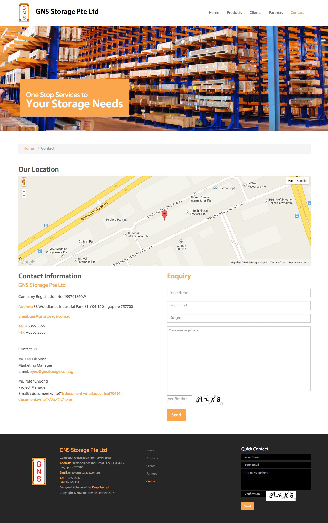 GNS Storage Pte Ltd website contact page