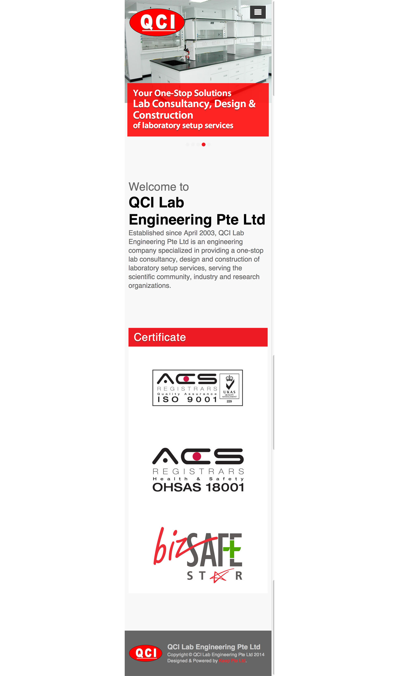 Qci Lab Engineering Pte. Ltd. website homepage on mobile