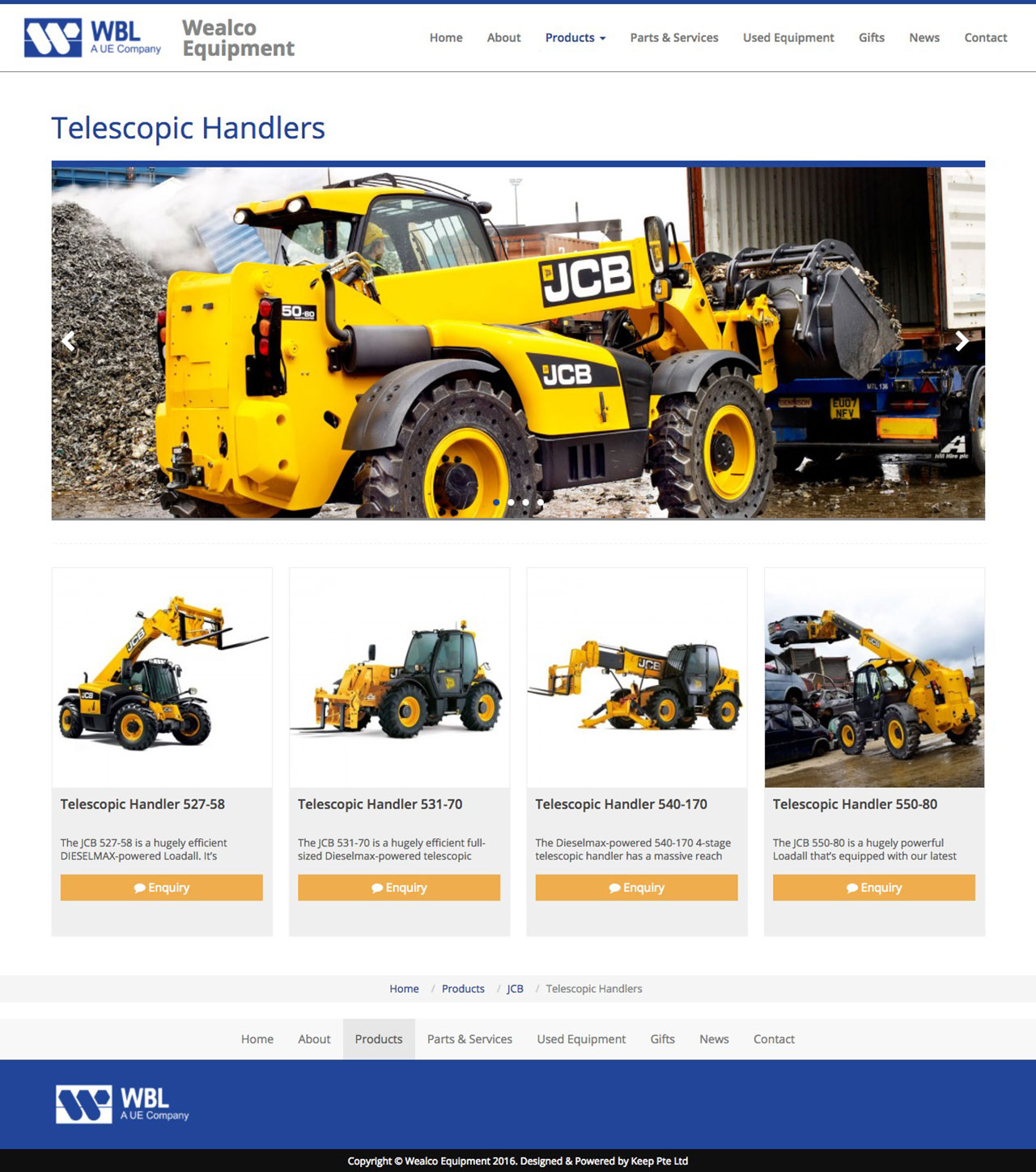 Wealco Equipment website product category